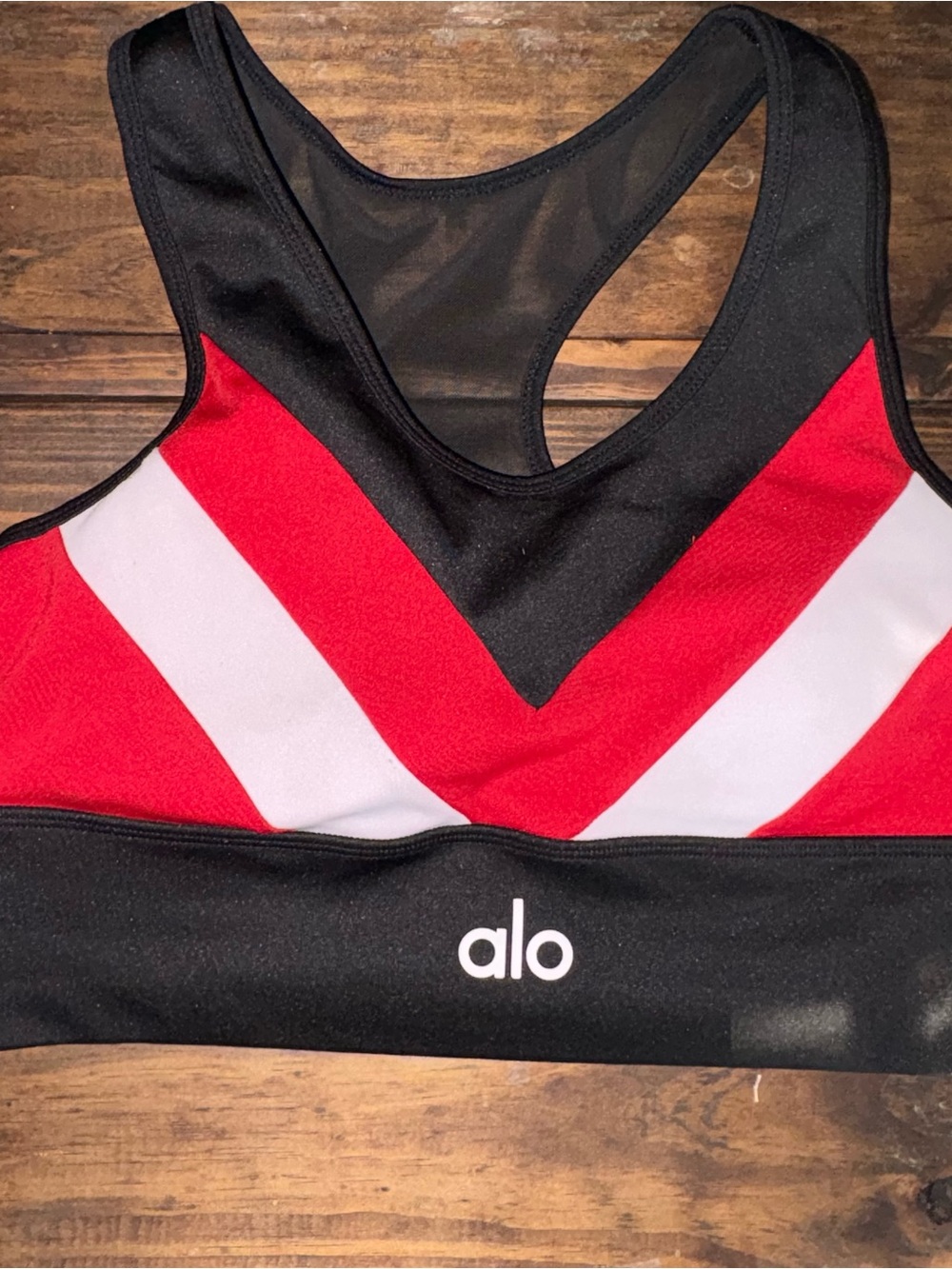 ALO Yoga Red, White & Black Chevron Swim Top
